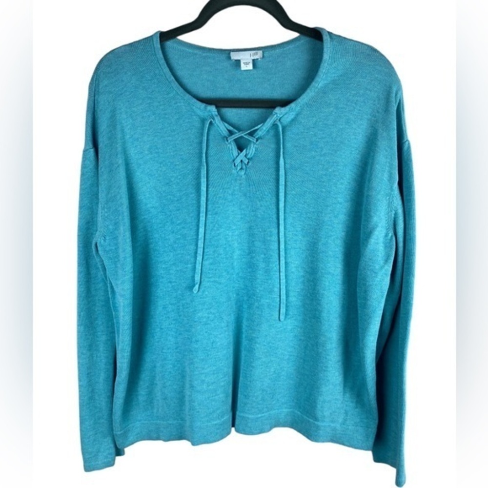 J. Jill women’s teal blue Henley lightweight cotton long sleeve knit Sweater L